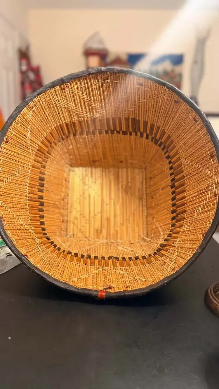 Vintage Handwoven Mossi Wedding Basket from Burkina Faso with Cowrie Shells and
